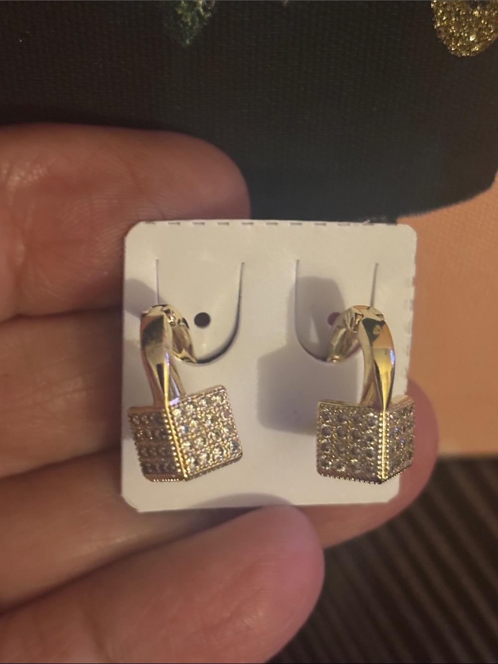 Gold Cubic Pavé Cube Drop Earrings